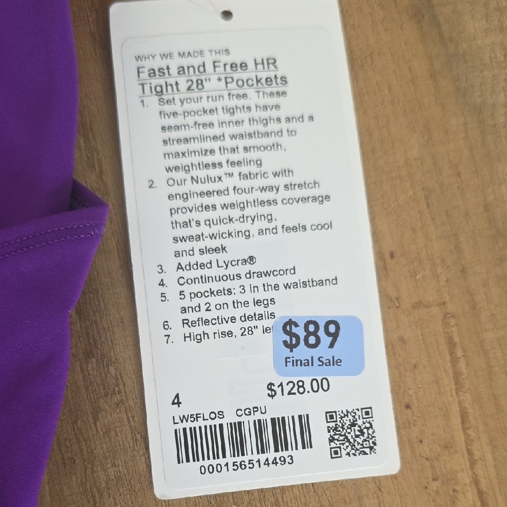 Lululemon Fast And Free 28" With Pockets Size 4 - Picture 2 of 2